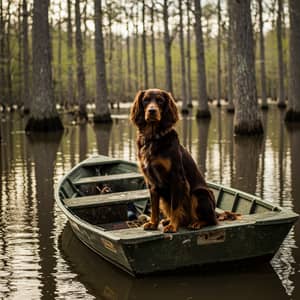 Boykin Spaniel on Duck Boat in Flooded Timber