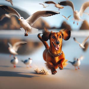 Playful Dachshund Running on Sandy Beach | Pet Photography Action Shots