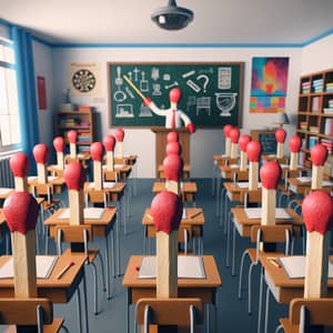 Unique Matchstick Classroom Scene with Red-Headed Students and Teacher