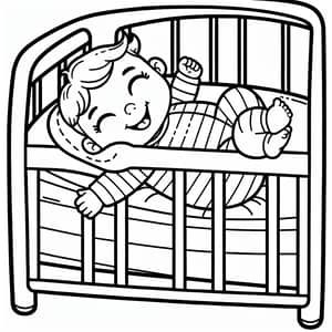 Happy Baby in a Crib Coloring Book Page