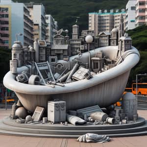 Unique Bathtub Monument with Scattered Items