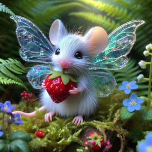 Enchanted Fairy Mouse Biting a Strawberry