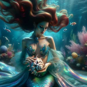 Fantasy Mermaid Holding a Seashell - Mystical Underwater