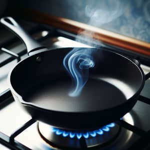 Black Cast Iron Frying Pan on Blue Gas Flame | Cookware Scene