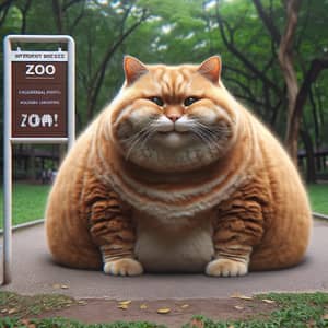 Chubby Ginger Cat in Park: Realistic & Detailed Photo Representation