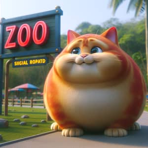 Cute Cartoon Ginger Cat at Zoo - Realism and Aesthetics