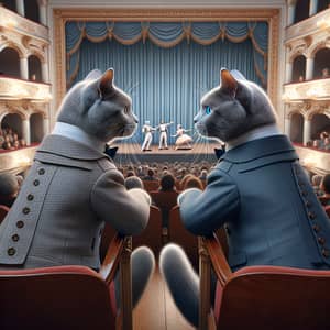 Elegant Cats in Grey and Blue Suits Enjoy Theatre Performance