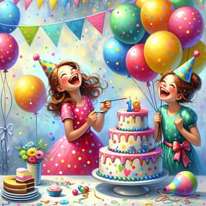 Joyful Birthday Celebration with Balloons & Cake