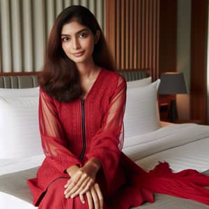 Elegant Indian Woman in Red Dress - Confident Style