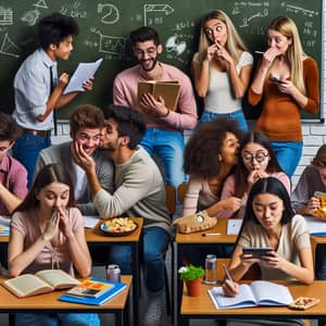 Playful Classroom Scenes: Diverse Students in Mischievous Act