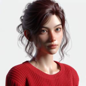 3D Woman in Red Sweater with Hair Pulled Back