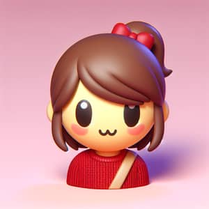 3D Emoji Girl with Tied-Up Hair in Red Sweater