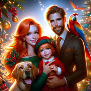 Christmas Themed Family Portrait Illustration with Vivacious Colors