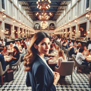 Hispanic Female Restaurant Manager Overseeing Busy Hall