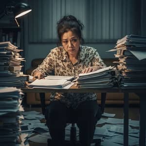 Tired Woman Struggling at Work Desk