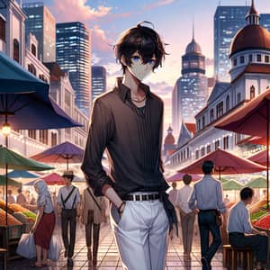 Anime-Style Character Exploring Vibrant City of Jakarta