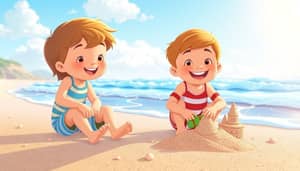 Animated Kids Playing on the Beach: Joyful Moments