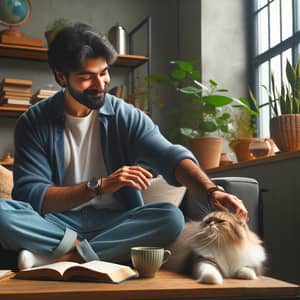 Sami Petting Domestic Short-Haired Cat at Home