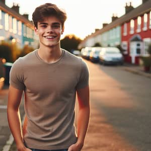 Skinny Boy in Colorful Suburban Street