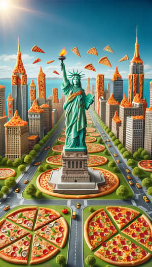 Pizza Cityscape: New York with Statue of Liberty