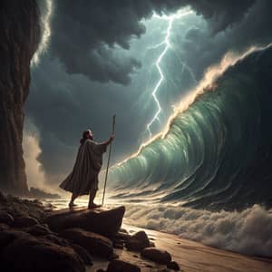 Moses at the Red Sea: A Hyper-Realistic Artwork