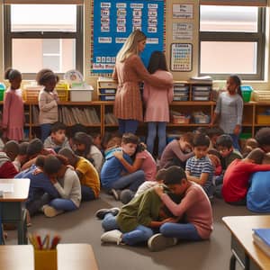 Diverse Primary School Students Perform Safety Lockdown Drill