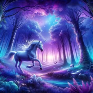 Mystical Twilight Forest with Majestic Unicorn Art