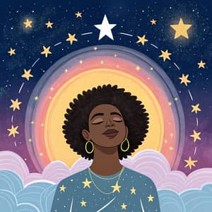 Black Woman Enlightenment in Celestial Background