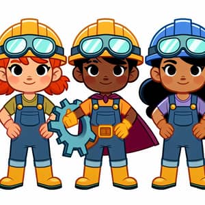 Cartoon Superhero Girls Engineers Logo - Colorful & Vibrant Design