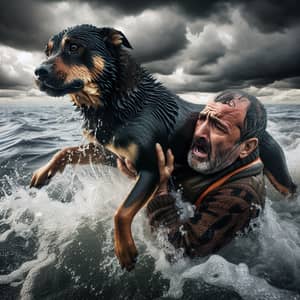 Brave Dog Rescues Man from Drowning in Turbulent Water