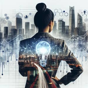 Asian Businesswoman Double Exposure Cityscape Illustration