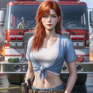 GTA Style Firefighter Woman with Rescue Truck