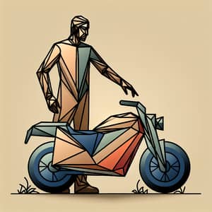 Geometric Flat Illustration of a Man and Motorcycle