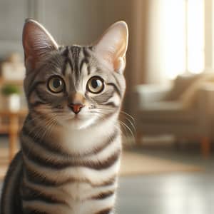 Graceful Domestic Striped Cat | Tranquil Indoor Setting