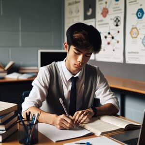 Diligent South Asian High School Student Studying Chemistry