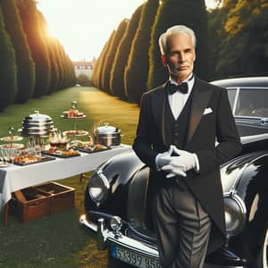 Elderly Butler by Classic Car | Food & Beverage Display in Park