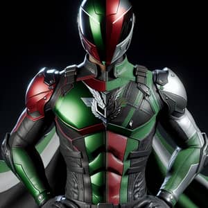 Symmetric Biker Style Character in Green, Black, Red, and Silver