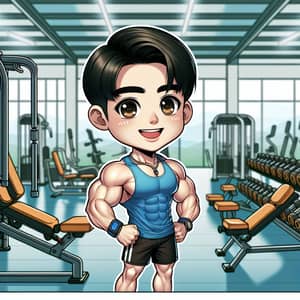 Vibrant Cartoon Personal Trainer in Gym