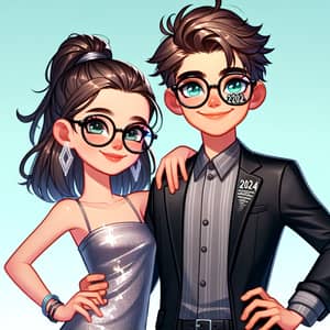 Colorful Image of Teenage Boy and Girl with Glasses '2024'