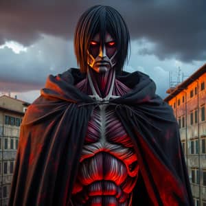 Menacing Colossal Titan-Like Character in Dark Cloak