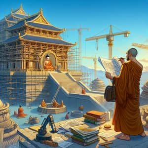 Buddhist Devotee Building Temple | Spiritual Construction Scene