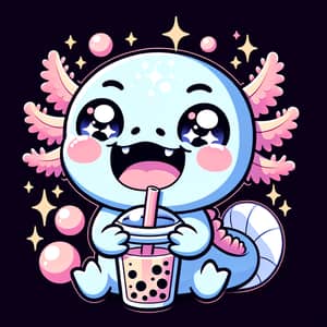 Adorable Kawaii-Style Axolotl Illustration | Bubble Tea Joy