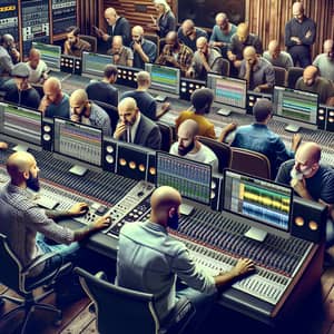 No Hair Men in a Vibrant Music Studio