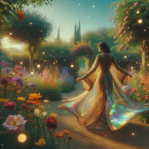 Dreamy Dance of a Woman in a Lush Garden