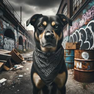 Intimidating Street Canine with Dog Bandana | Urban Backdrop