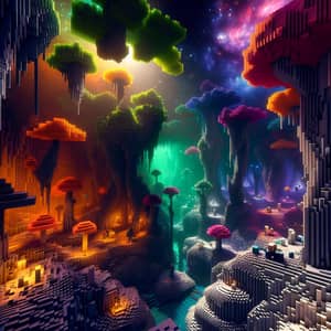 Enigmatic Realm of Minecraft: Surreal Landscape and Cubic Wonders