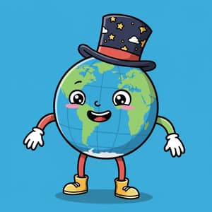 2D Globe Character with Arms and Hat