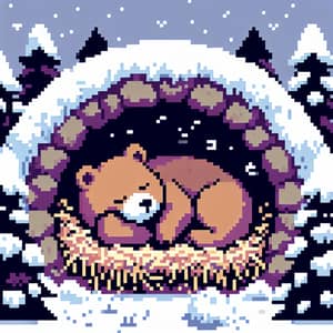 Cute Pixel Art: Bear Hibernating Underground