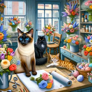 Charming Florist Shop: Cats Creating Beautiful Bouquets