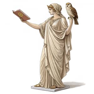 Greek Woman Statue with Owl and Book